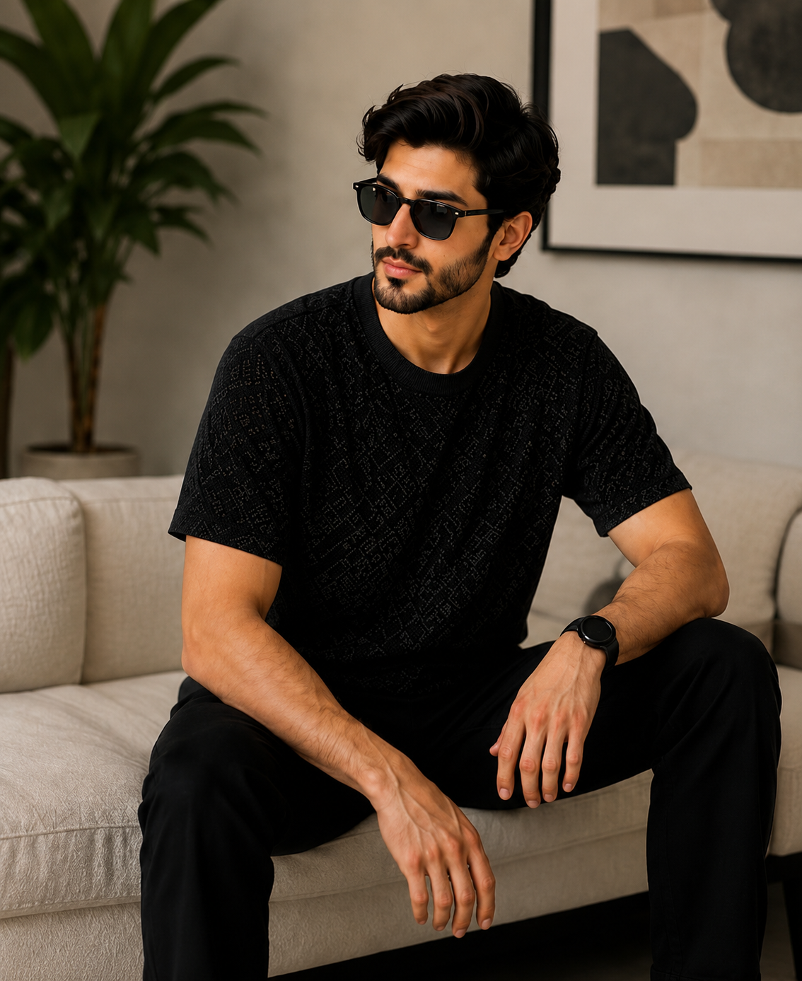 Premium Textured Black T-Shirt for Men | CareTax Outfits