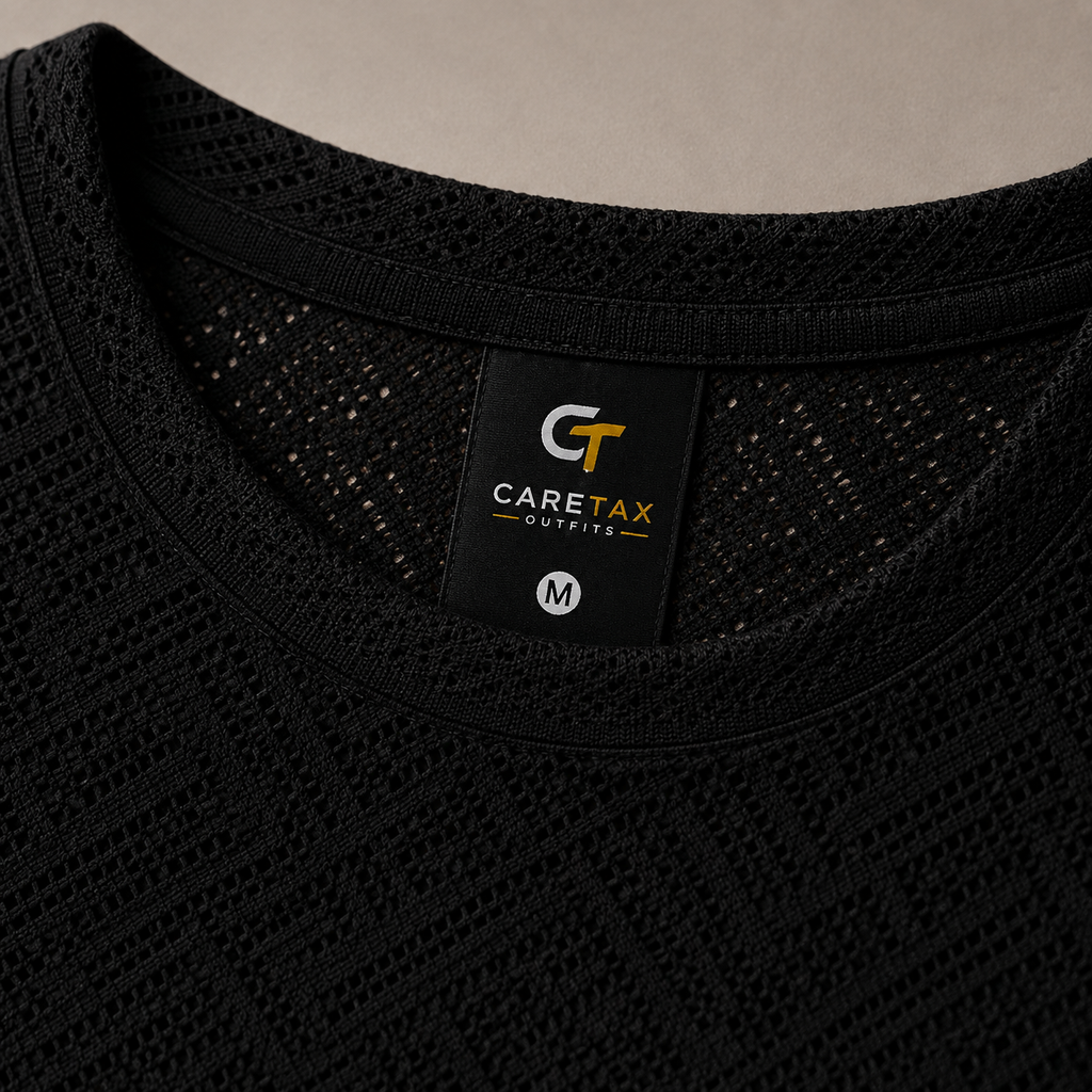 Premium Textured Black T-Shirt for Men | CareTax Outfits