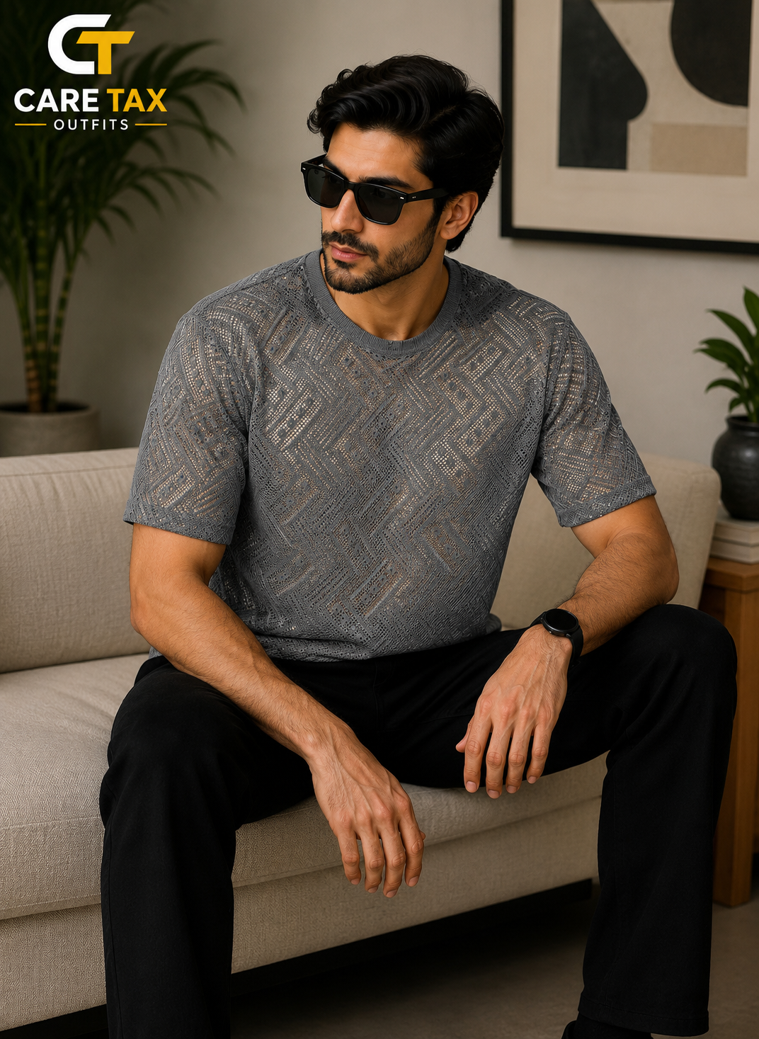 Premium Textured Grey T-Shirt for Men | CareTax Outfits