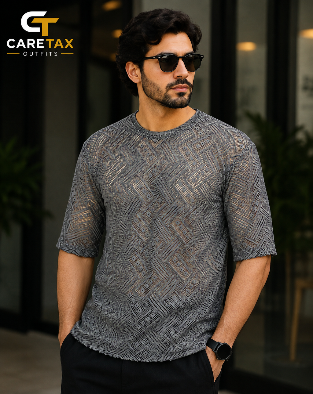 Premium Textured Grey T-Shirt for Men | CareTax Outfits