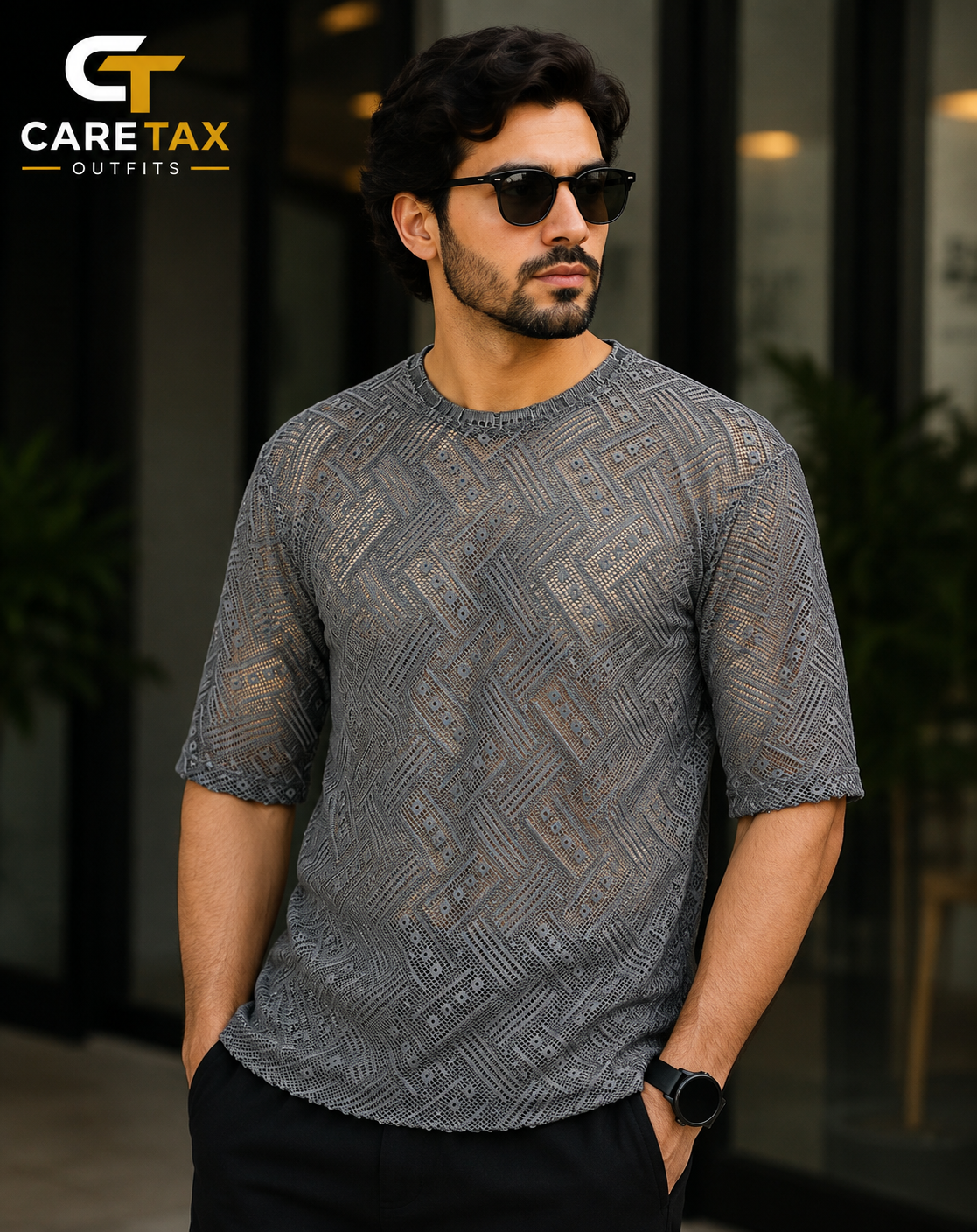 Premium Textured Grey T-Shirt for Men | CareTax Outfits