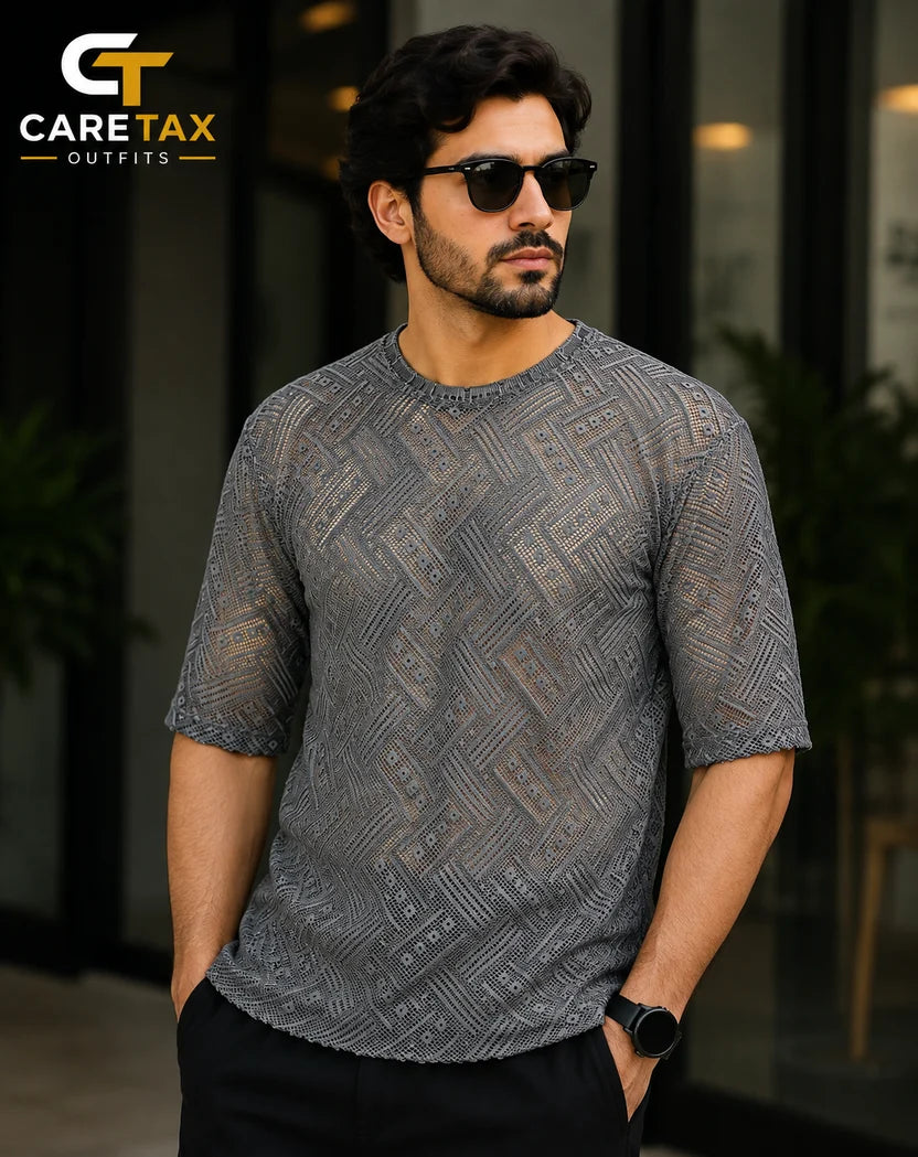 Premium Textured Black T-Shirt for Men | CareTax Outfits